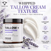Derma Cow Magnesium Lavender Tallow Cream whipped texture infographic