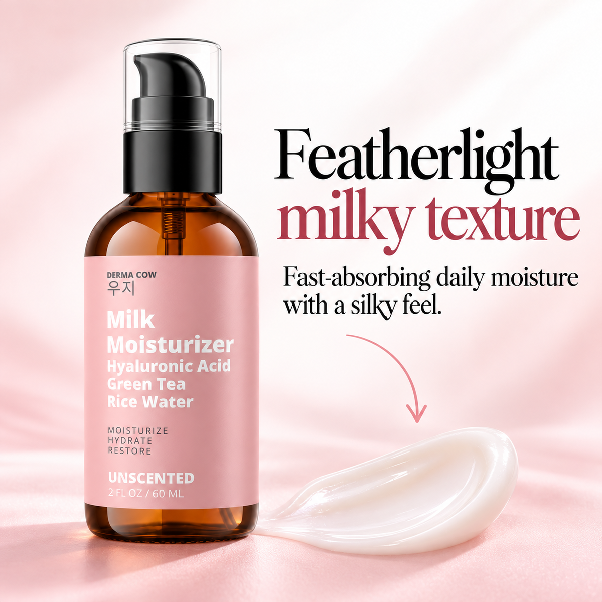 Derma Cow Milk Moisturizer featherlight milky texture infographic
