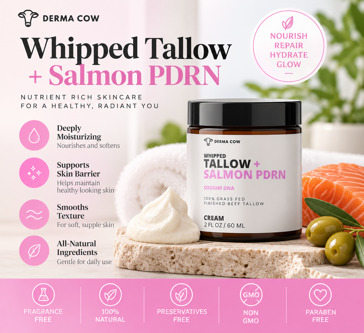 Derma Cow Whipped Tallow + Salmon PDRN moisturizing benefits