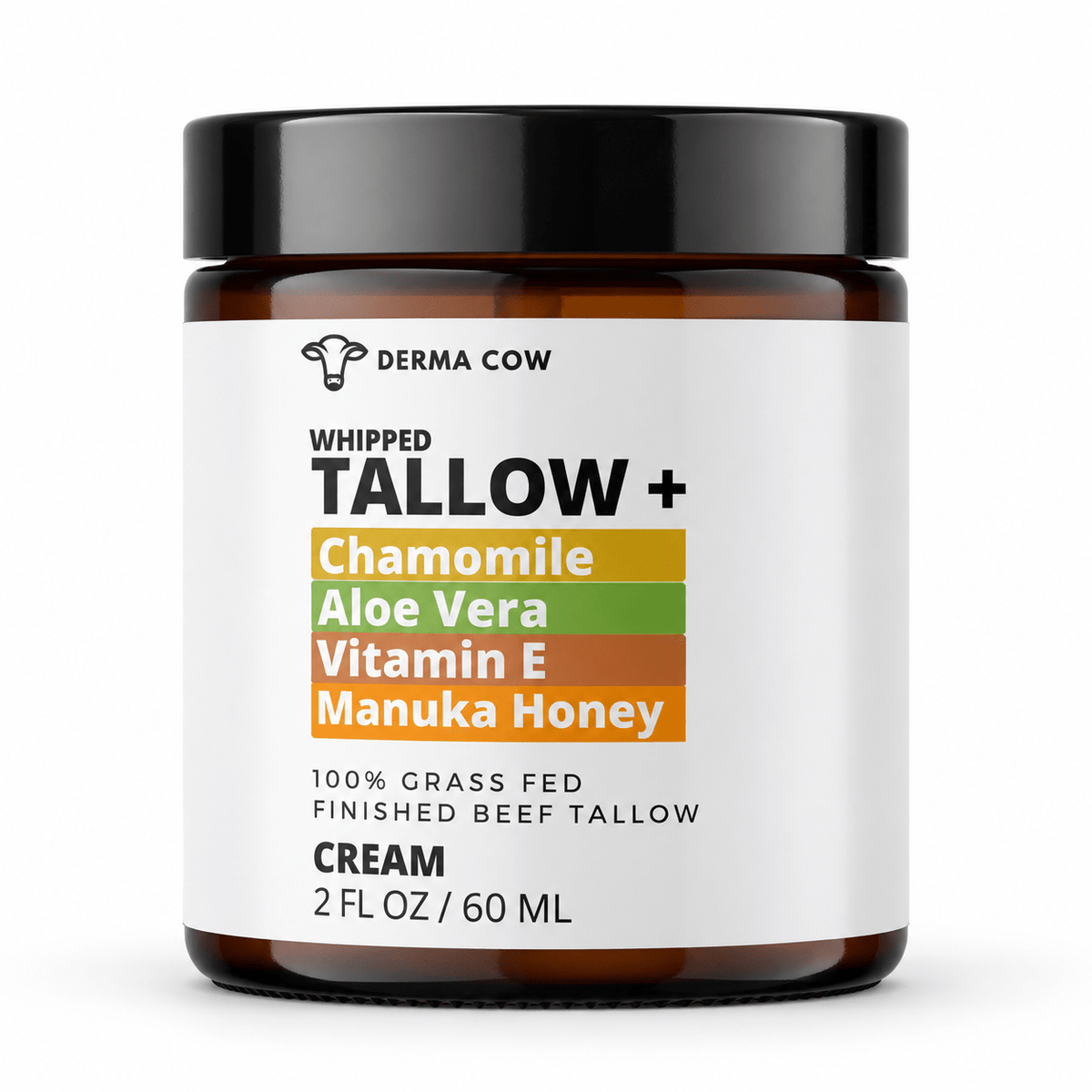 Derma Cow Tallow Cream with Chamomile Aloe Vera Vitamin E and Manuka Honey 2 oz