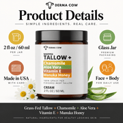 Derma Cow tallow cream product details 2 oz glass jar