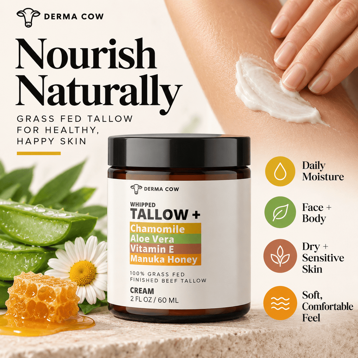 Derma Cow tallow cream daily face and body moisture