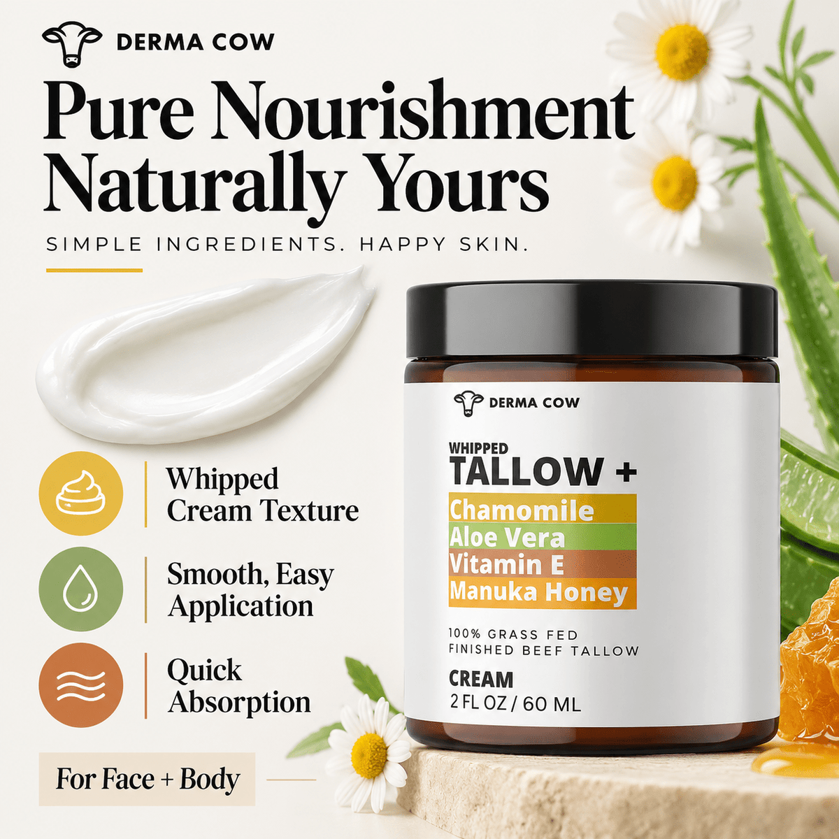 Derma Cow whipped tallow cream texture and application
