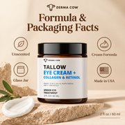 Derma Cow eye cream formula and packaging facts