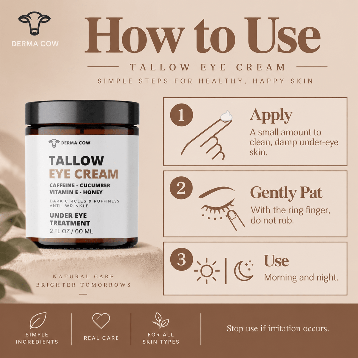 Derma Cow Tallow Eye Cream how to use infographic
