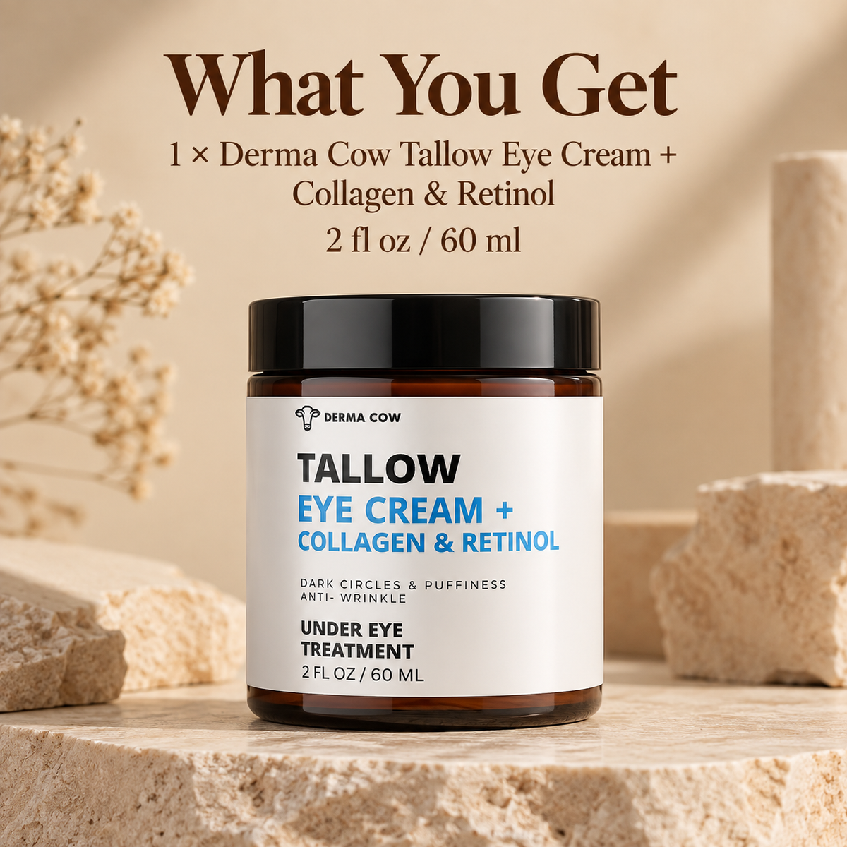 One jar of Derma Cow Tallow Eye Cream 2 fl oz