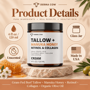 Derma Cow tallow Manuka Honey Retinol Collagen product details