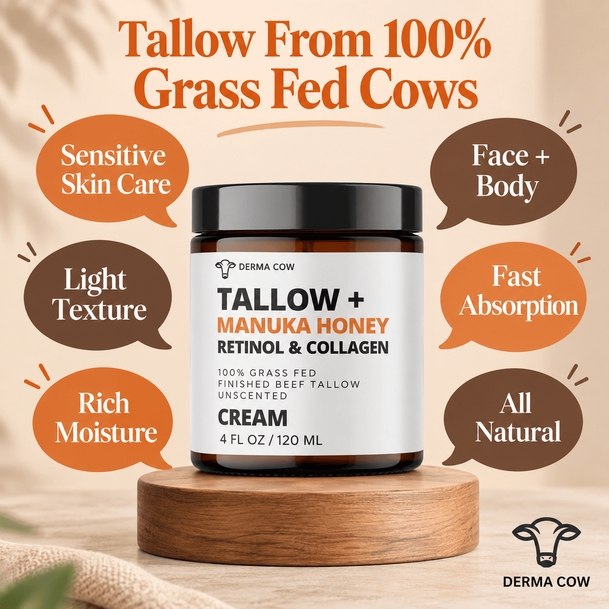Derma Cow tallow cream face and body features