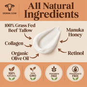 Derma Cow tallow Manuka Honey Retinol Collagen ingredients