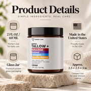 Derma Cow tallow moisturizer product details infographic
