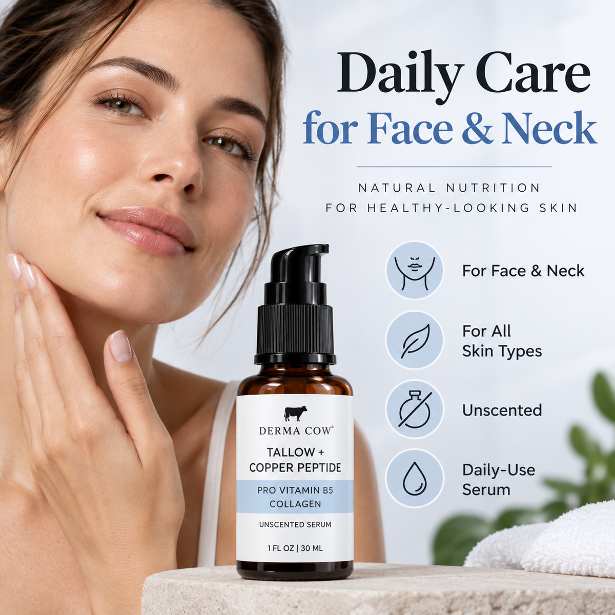 Derma Cow tallow serum daily care for face and neck infographic