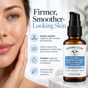 Derma Cow copper peptide tallow serum firmer smoother-looking skin infographic