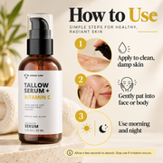 Derma Cow Tallow Serum + Vitamin C how to use infographic