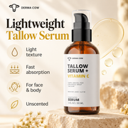 Derma Cow Tallow Serum + Vitamin C lightweight texture infographic