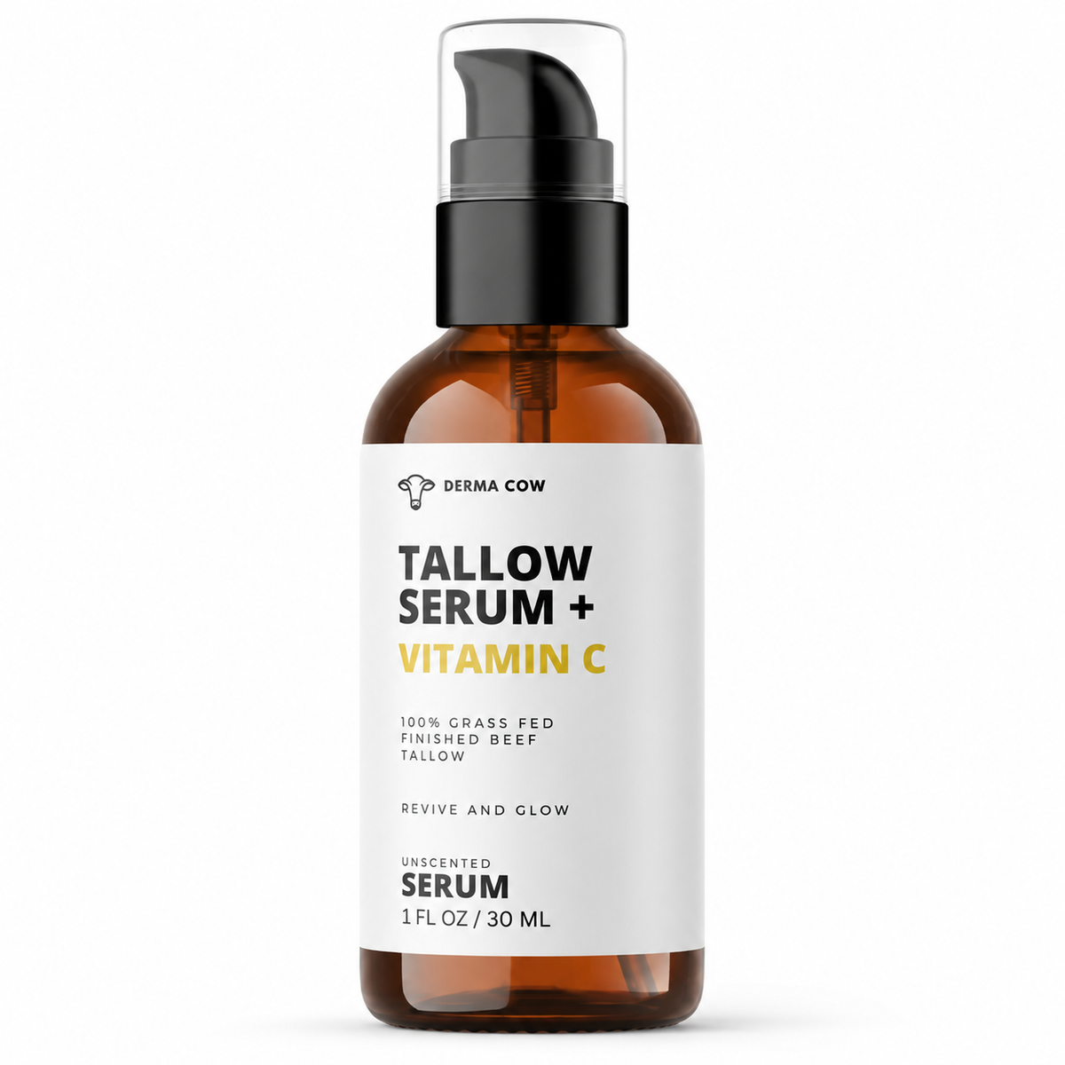 Derma Cow Tallow Serum + Vitamin C 1 oz on white background