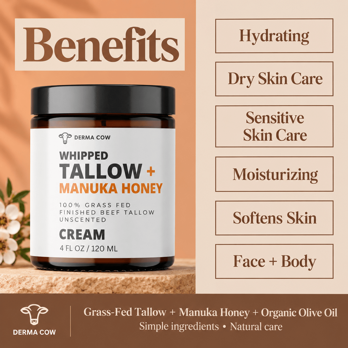 Derma Cow whipped tallow Manuka honey cream benefits