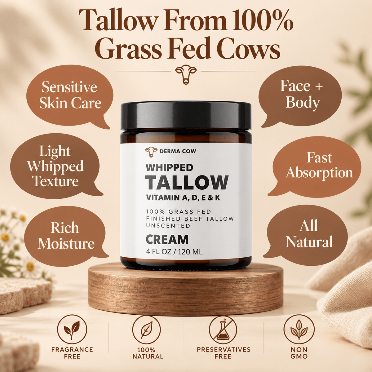 Derma Cow whipped tallow cream features