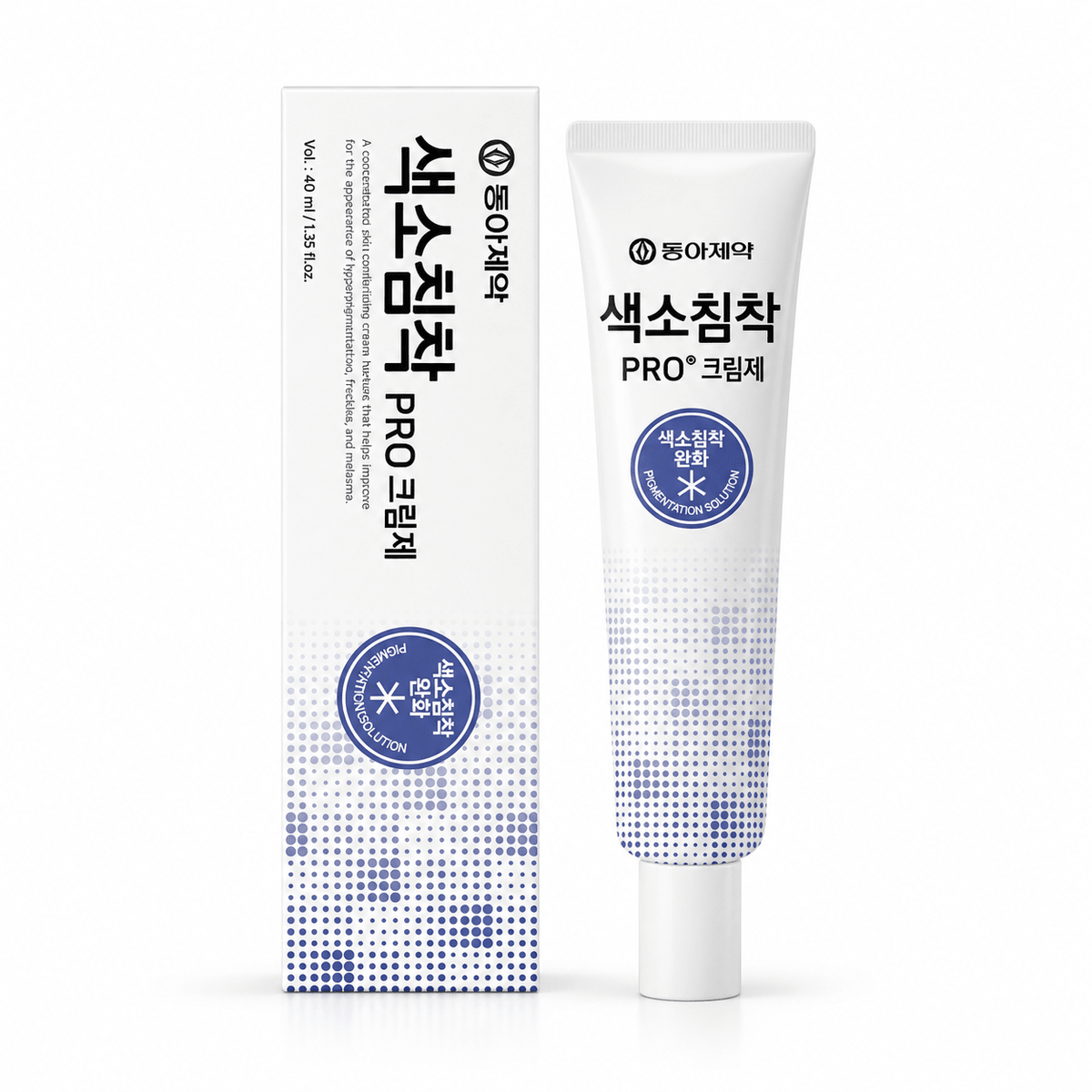 Dong-A Pharmaceutical Pigmentation Pro Cream 40ml tube and box on white