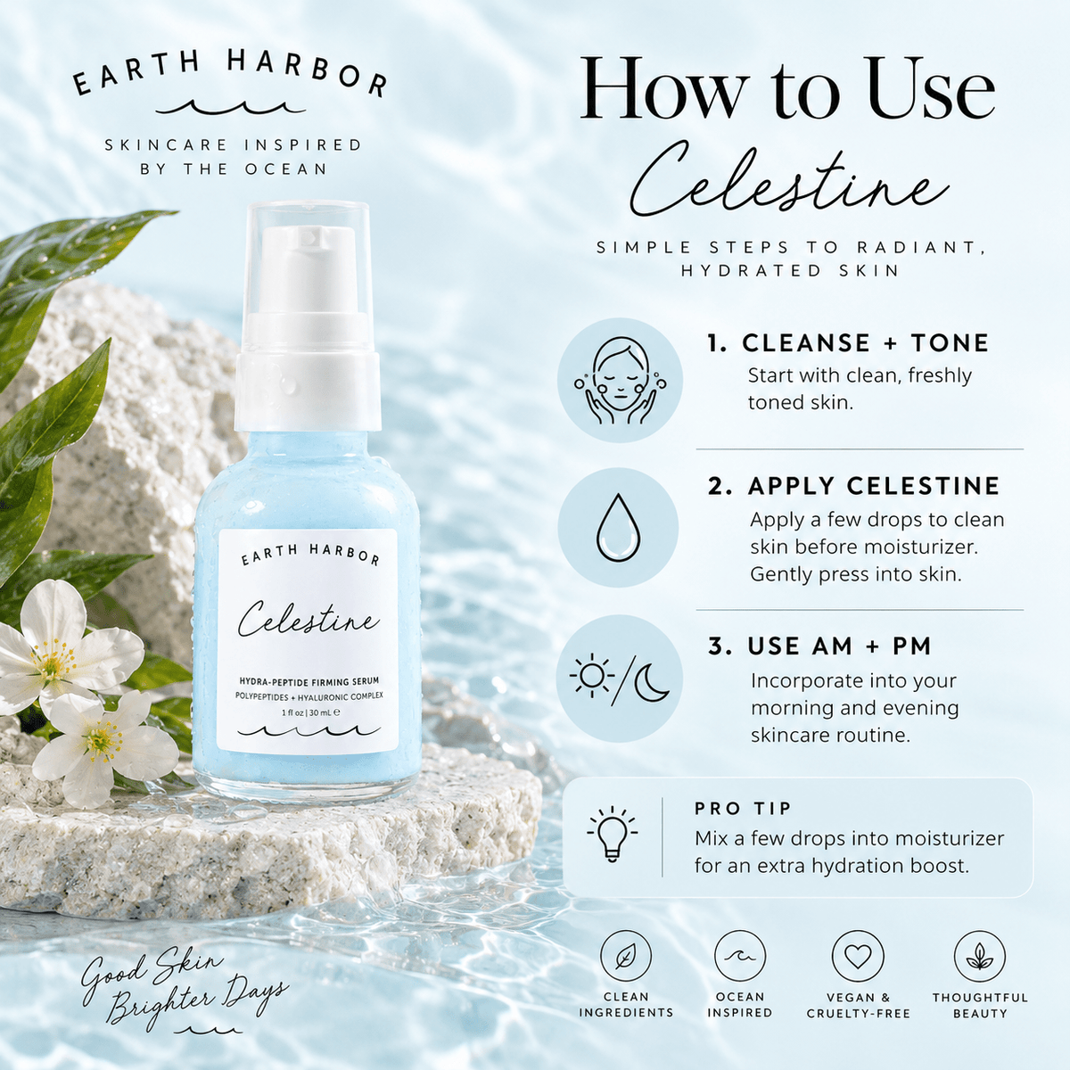 How to use Earth Harbor Celestine Hydra-Peptide Firming Serum