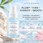 Earth Harbor Celestine plump firm hydrate smooth benefits infographic