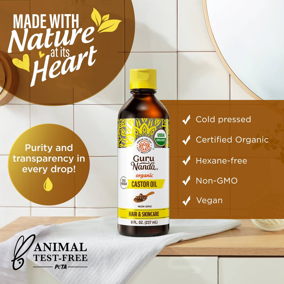 GuruNanda LLC – wholesale Bath/Body Oil – Organic Castor Oil – 8 oz6