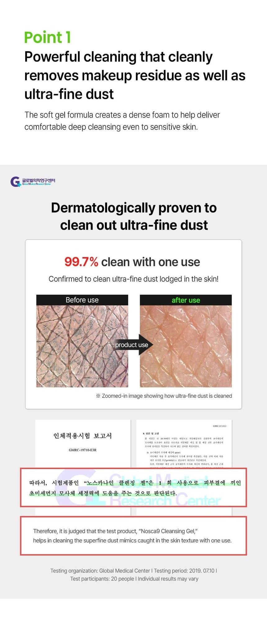 FATION Nosca9 Cleansing Gel point1 dust source detail