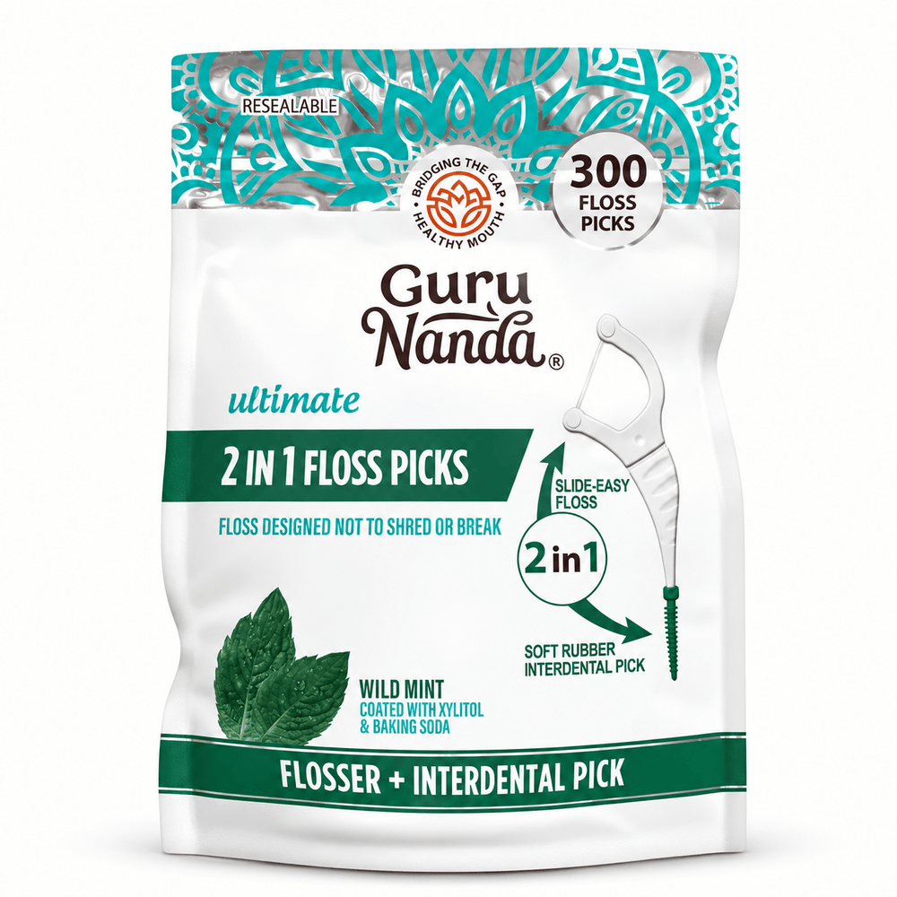GuruNanda Ultimate 2-in-1 Dental Floss Picks, 300 Count, white-background main image