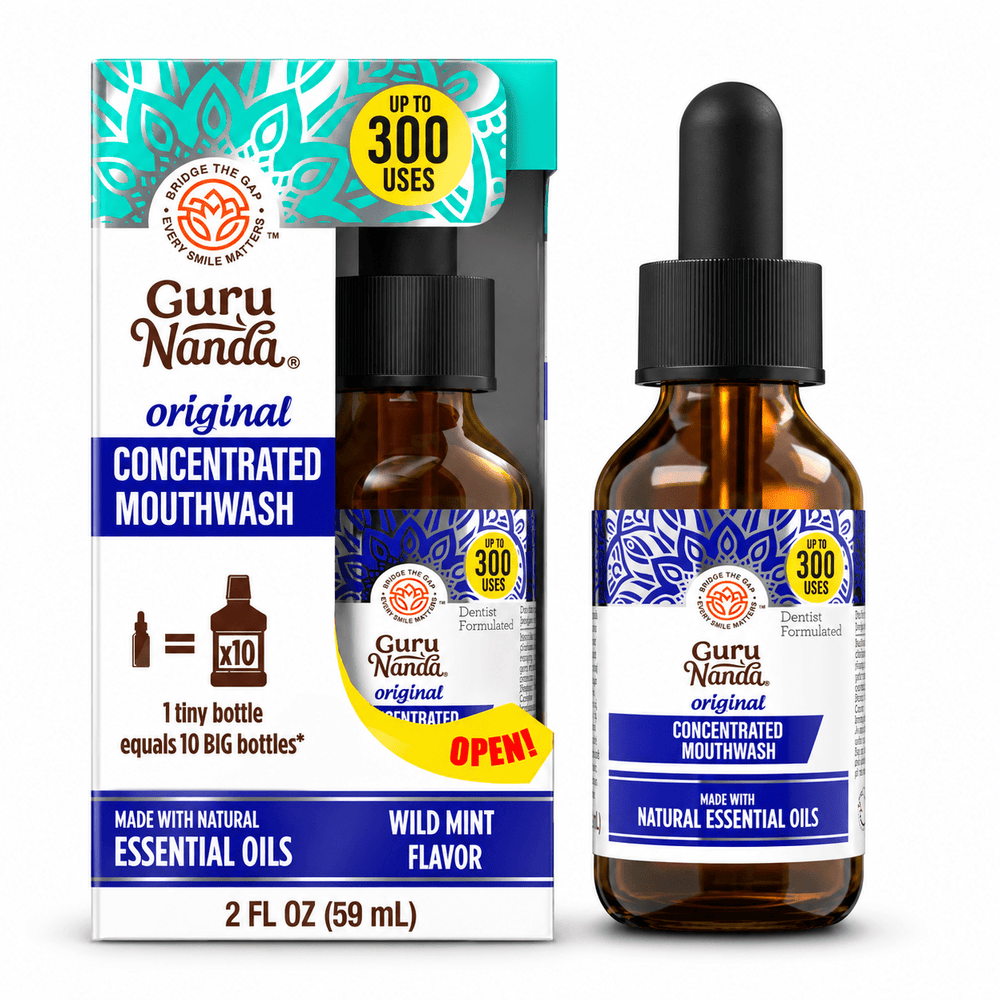 GuruNanda Concentrated Mouthwash Wild Mint, 2 fl oz bottle and carton
