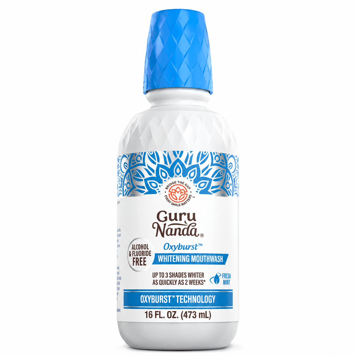 GuruNanda Oxyburst Whitening Oral Rinse Fresh Mint single 16 fl oz bottle on white