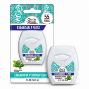 GuruNanda Peppermint Expandable Dental Floss 55 yards, retail packaging with dispenser shown outside
