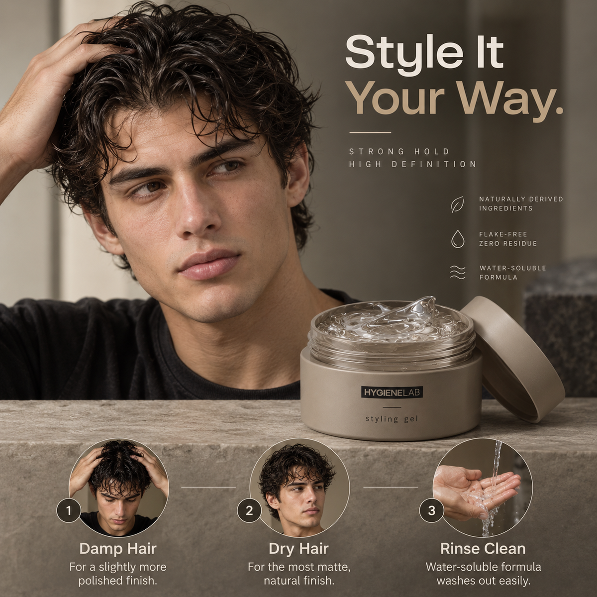 How to use HygieneLab Styling Gel on damp or dry hair