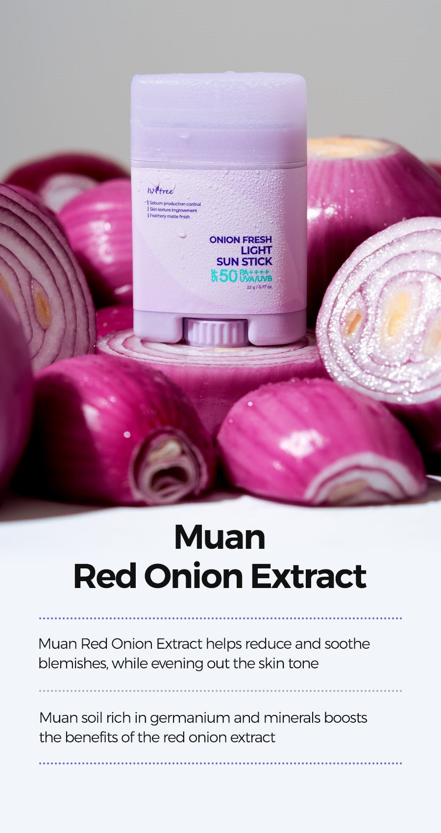 Isntree Onion Fresh Light Sun Stick SPF50+ PA++++ 22g - Muan red onion origin