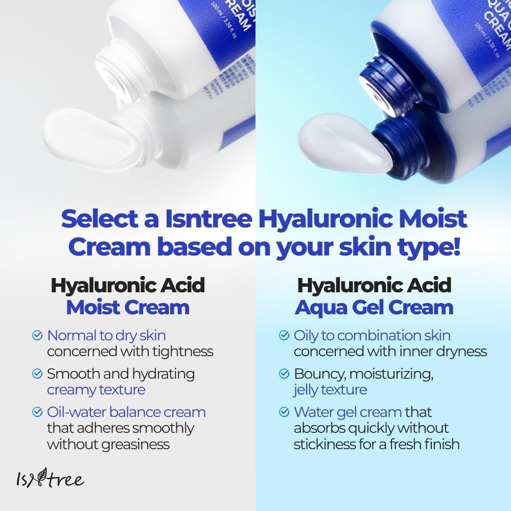 Isntree Hyaluronic Acid Moist Cream 100mL: moist versus aqua