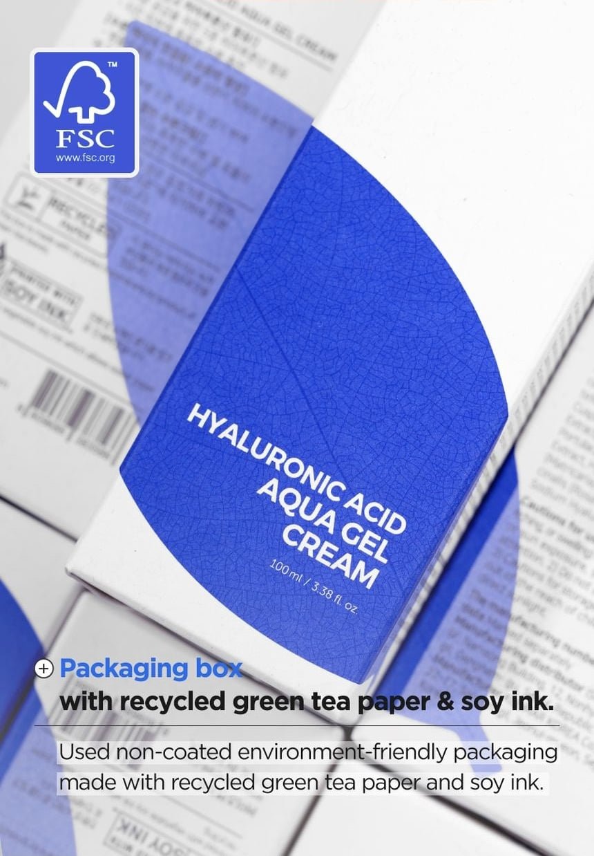 Isntree Hyaluronic Acid Aqua Gel Cream 100mL: recycled paper packaging