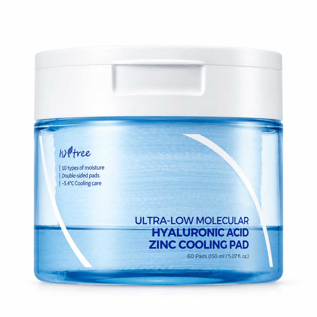 Isntree Ultra-Low Molecular Hyaluronic Acid Zinc Cooling Pad 60 Pads on a white background