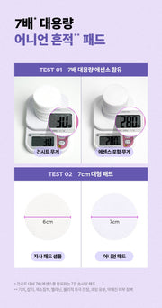 Isntree Onion Newpair Clear Pad 60 Pads: Pad weight and 7cm diameter comparison (Korean brand information)