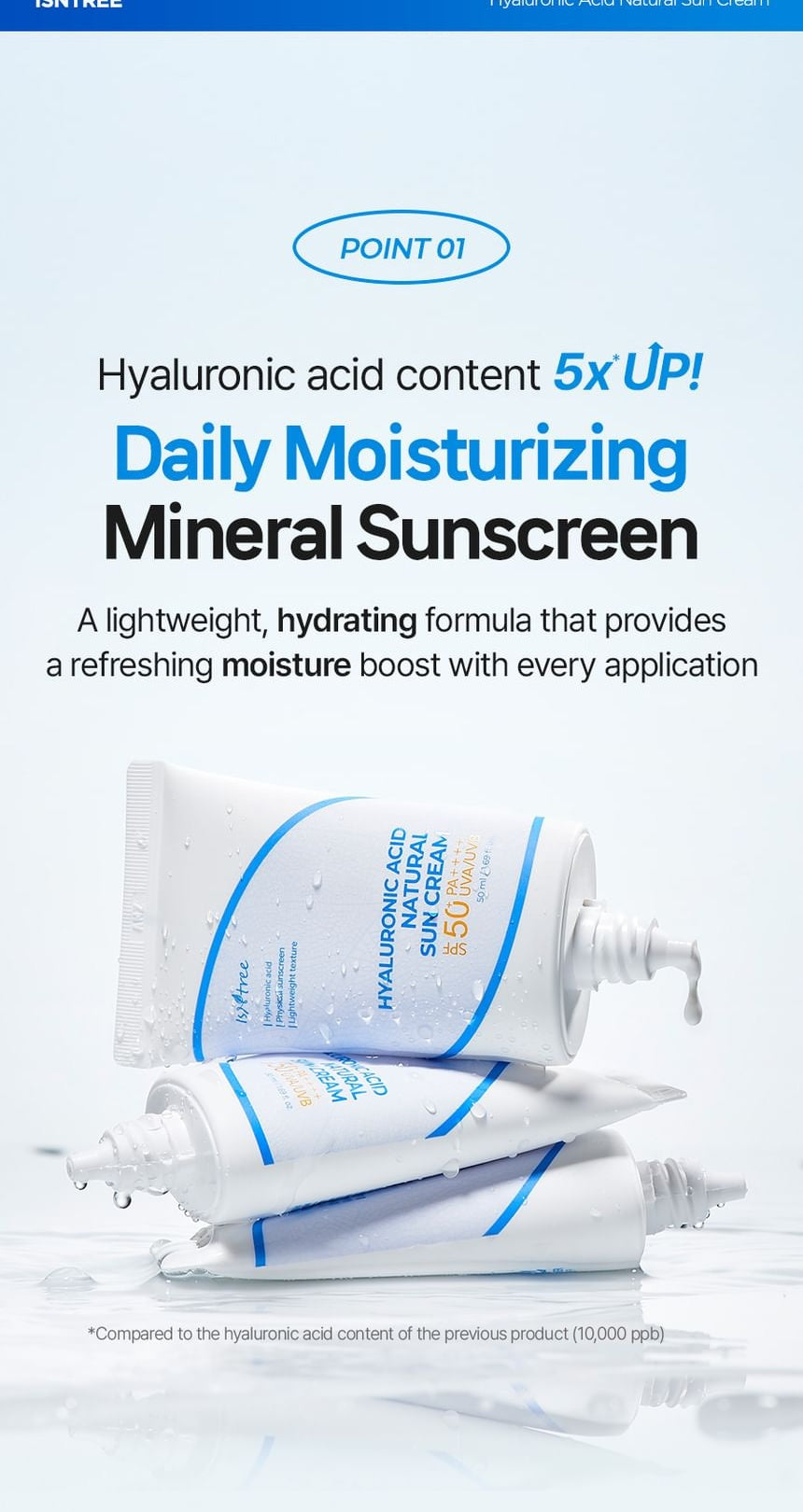 Isntree Hyaluronic Acid Natural Sun Cream SPF50+ PA++++ 50mL - renewed hyaluronic acid content