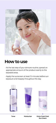 Isntree Onion Fresh Fluid Sun Cream SPF50+ PA++++ 50mL - application and routine instructions