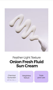 Isntree Onion Fresh Fluid Sun Cream SPF50+ PA++++ 50mL - feather light formula overview