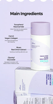 Isntree Onion Fresh Fluid Sun Cream SPF50+ PA++++ 50mL - highlighted ingredient overview