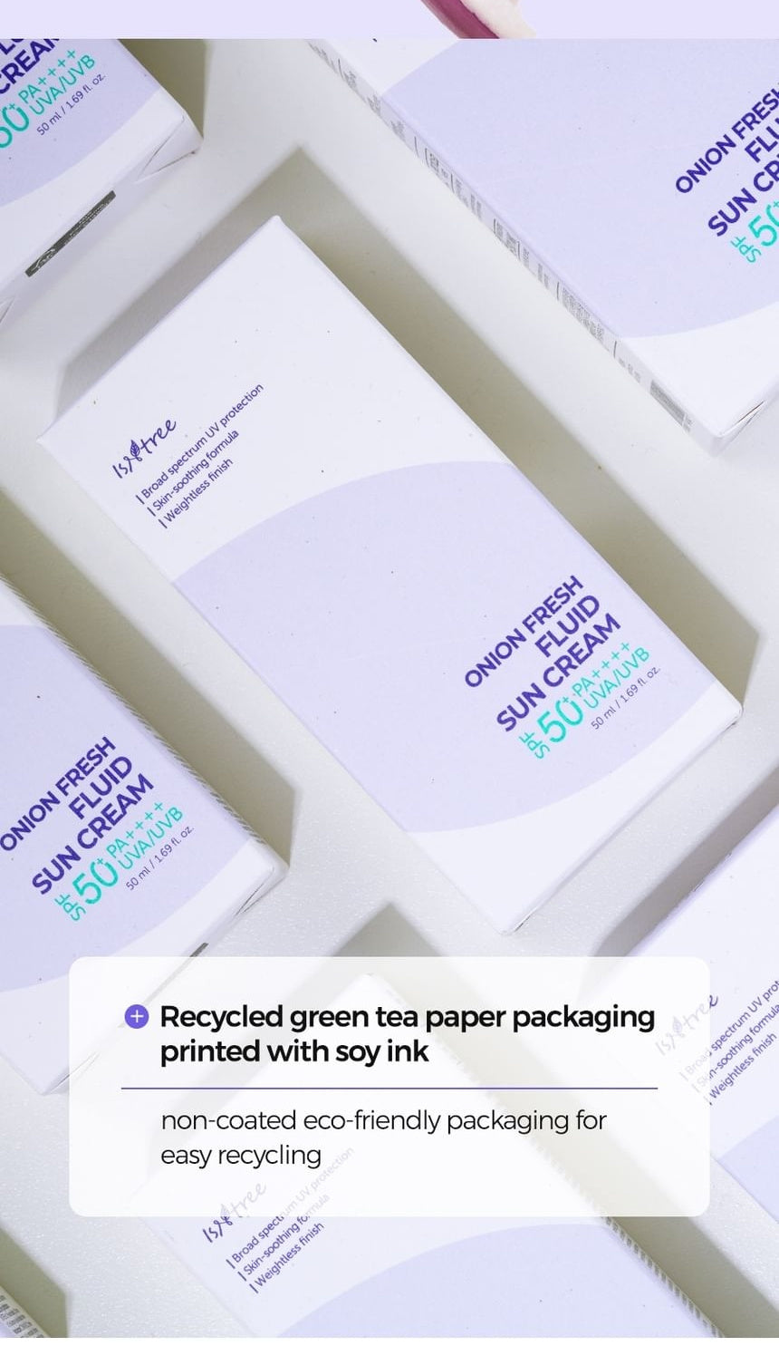 Isntree Onion Fresh Fluid Sun Cream SPF50+ PA++++ 50mL - recycled paper packaging