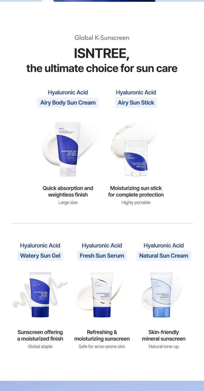 Isntree Hyaluronic Acid Airy Body Sun Cream SPF50+ PA++++ 150mL - sunscreen comparison guide