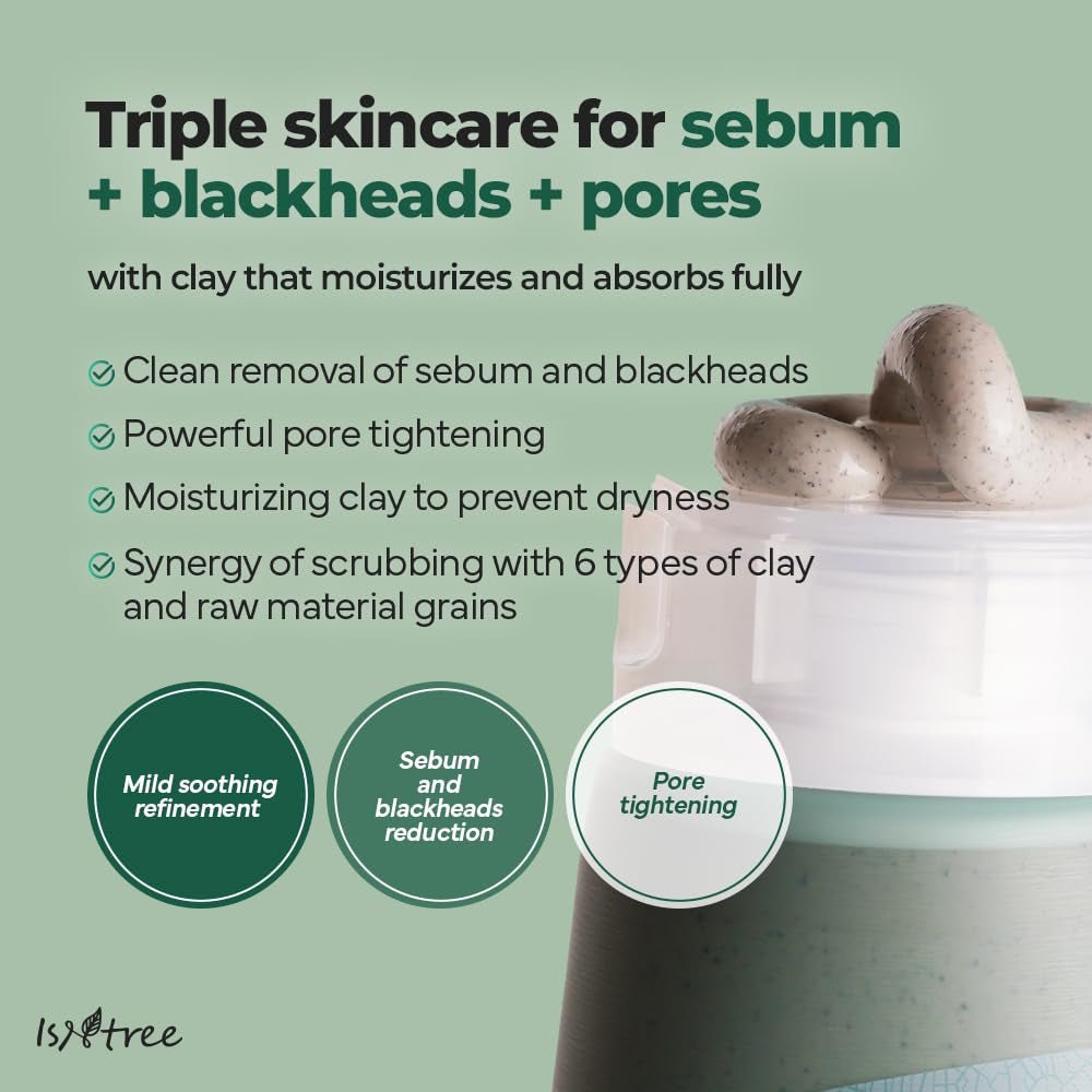 Isntree Mugwort Calming Clay Mask 200mL – Triple sebum blackhead and pore care