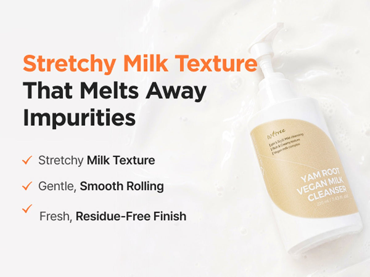 Isntree Yam Root Vegan Milk Cleanser 220ml: Stretchy milk texture and finish