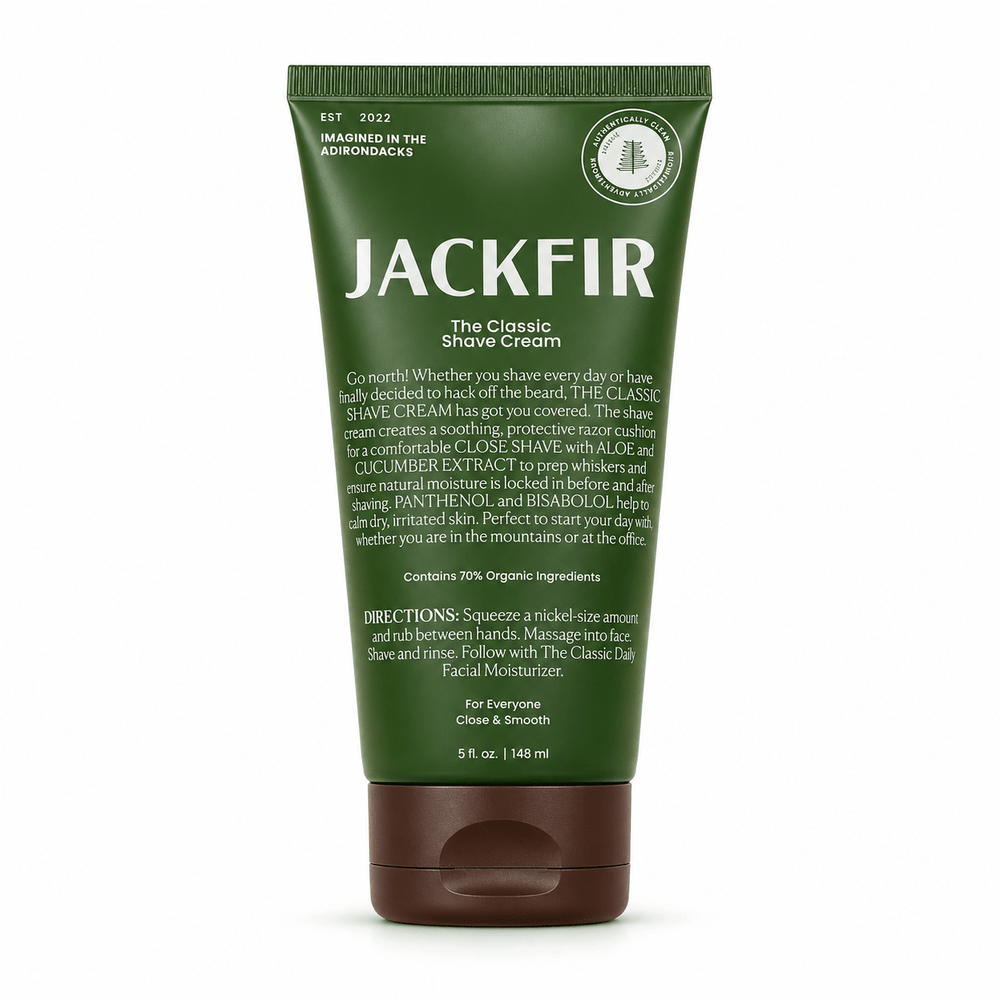JACKFIR The Classic Shave Cream 5 fl oz green tube with brown flip cap on a white background