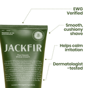 JACKFIR Classic Shave Cream original graphic showing shave comfort EWG verification and dermatologist testing