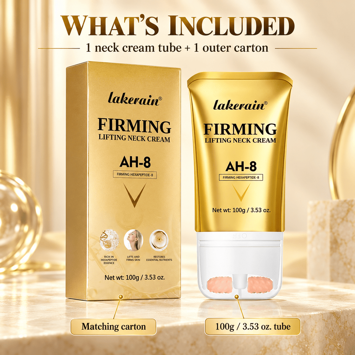One LAKERAIN neck cream tube and matching outer carton