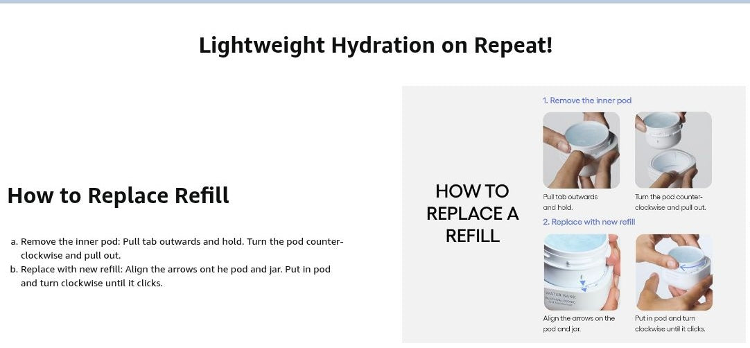 LANEIGE Water Bank Blue Hyaluronic Gel Cream complete refill replacement instructions