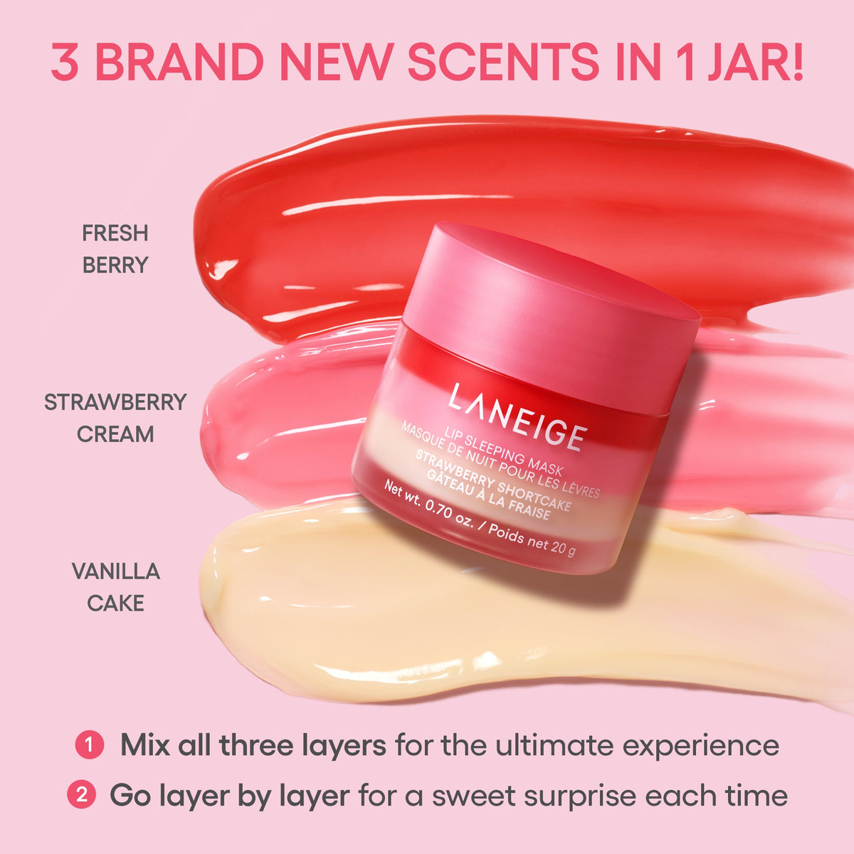 LANEIGE Lip Sleeping Mask Strawberry Shortcake three-layer scent guide