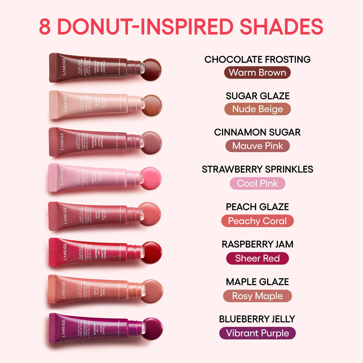 LANEIGE Glaze Craze Tinted Lip Serum eight donut-inspired shades